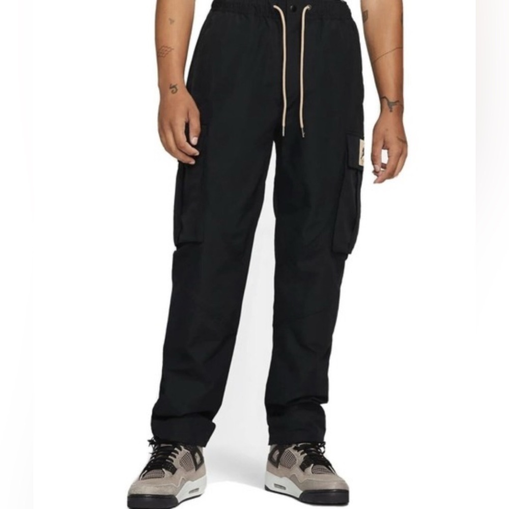 Nike Flight Heritage Athleisure Jordan Black Drawstring Cargo Pants Pockets S